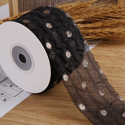 50mm Organza Ribbon with Dot Pattern Gold Foil Printed Polyester Organza Ribbon OEM Οικολογικά φιλικό