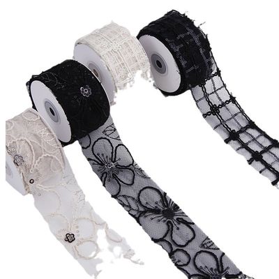 50mm Shinny Polyester Mesh Ribbon με λουλούδια Jacquard Ribbon