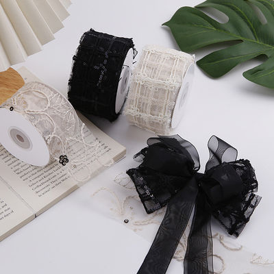 50mm Shinny Polyester Mesh Ribbon με λουλούδια Jacquard Ribbon