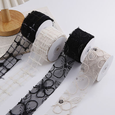 50mm Shinny Polyester Mesh Ribbon με λουλούδια Jacquard Ribbon