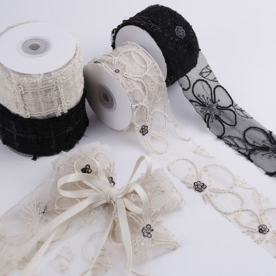 50mm Shinny Polyester Mesh Ribbon με λουλούδια Jacquard Ribbon