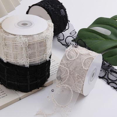 50mm Shinny Polyester Mesh Ribbon με λουλούδια Jacquard Ribbon