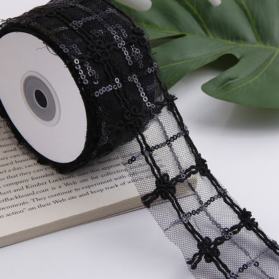 50mm Shinny Polyester Mesh Ribbon με λουλούδια Jacquard Ribbon