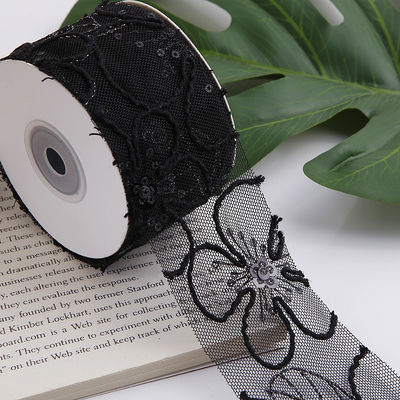 50mm Shinny Polyester Mesh Ribbon με λουλούδια Jacquard Ribbon